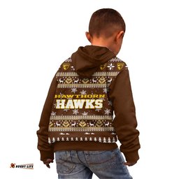 Hawthorn Hawks Ugly Faux Knit Christmas Kids Hoodie – Xmas Holiday Gift Pullover
