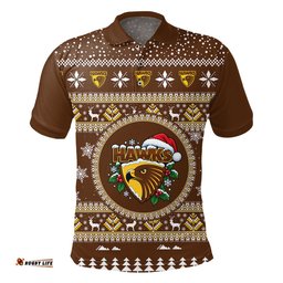 Hawthorn Hawks Ugly Christmas Faux Knit Polo Shirt – Xmas Holiday Gift Pullover