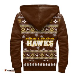 Hawthorn Hawks Ugly Christmas Faux Knit Sherpa Hoodie – Xmas Holiday Gift Pullover