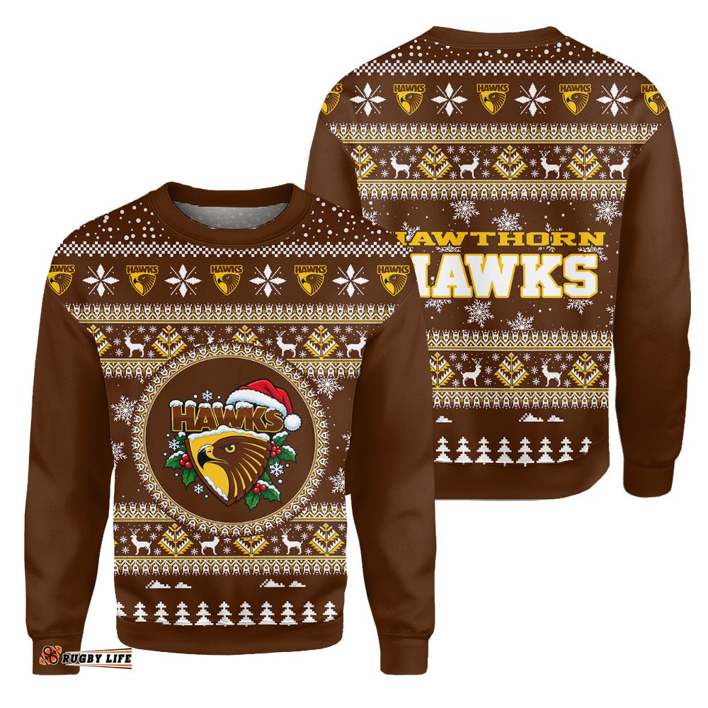 Hawthorn Hawks Ugly Christmas Faux Knit Sweatshirt – Xmas Holiday Gift Pullover