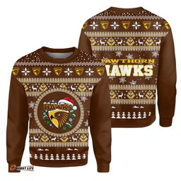 Hawthorn Hawks Ugly Christmas Faux Knit Sweatshirt – Xmas Holiday Gift Pullover