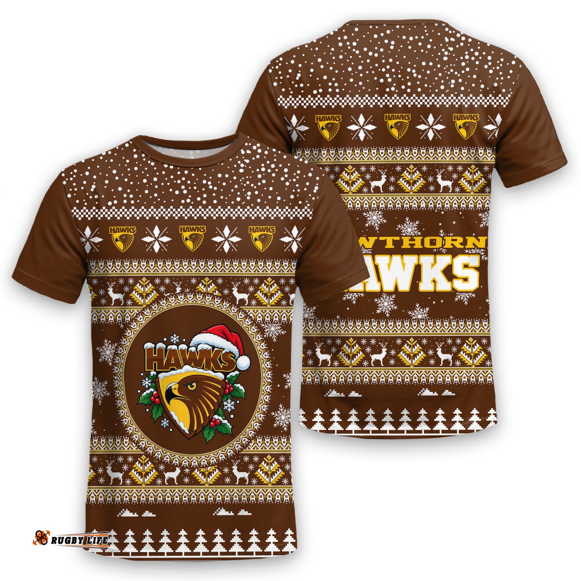 Hawthorn Hawks Ugly Christmas Faux Knit T-Shirt – Xmas Holiday Gift Pullover