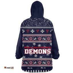 Melbourne Demons Ugly Christmas Faux Knit Blanket Hoodie – Xmas Holiday Gift Pullover