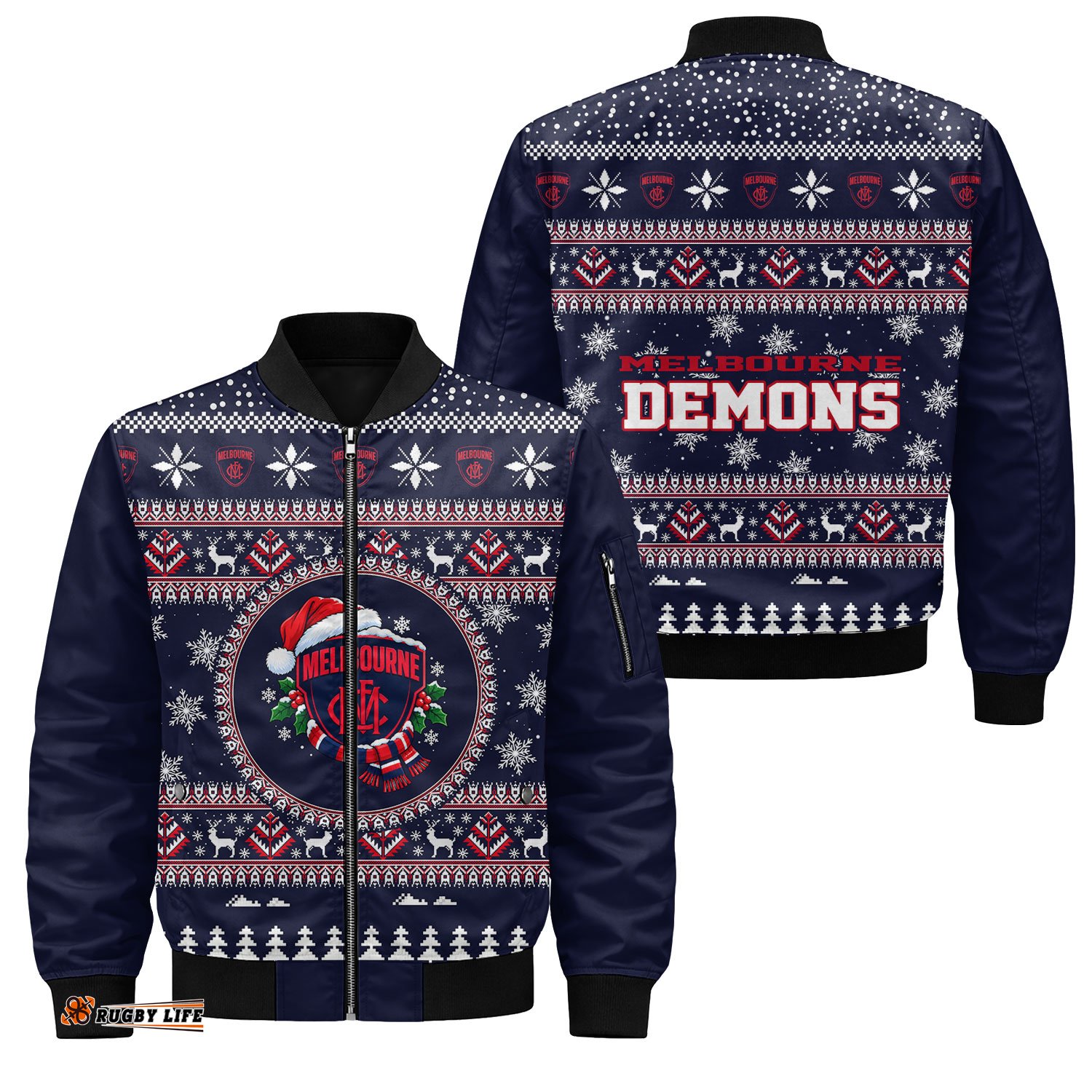 Melbourne Demons Ugly Christmas Faux Knit Bomber Jacket – Xmas Holiday Gift Pullover