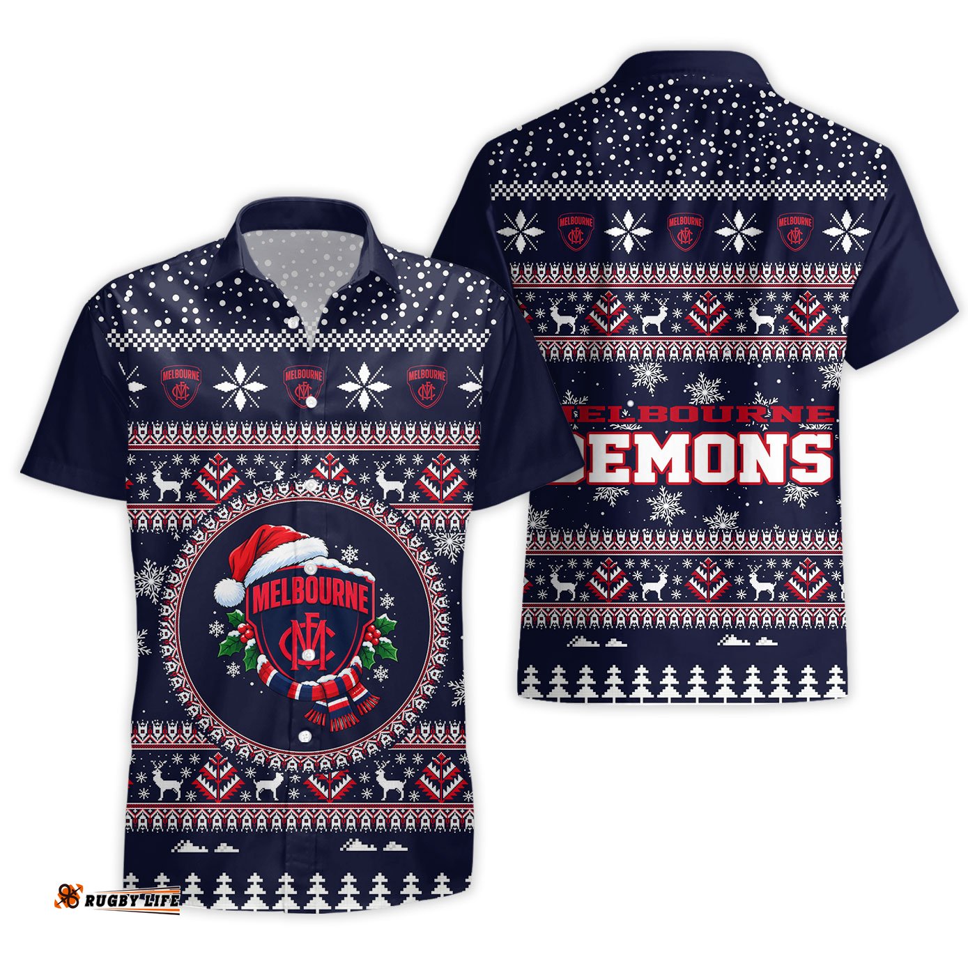 Melbourne Demons Ugly Faux Knit Christmas Hawaiian Shirt – Xmas Holiday Gift Pullover