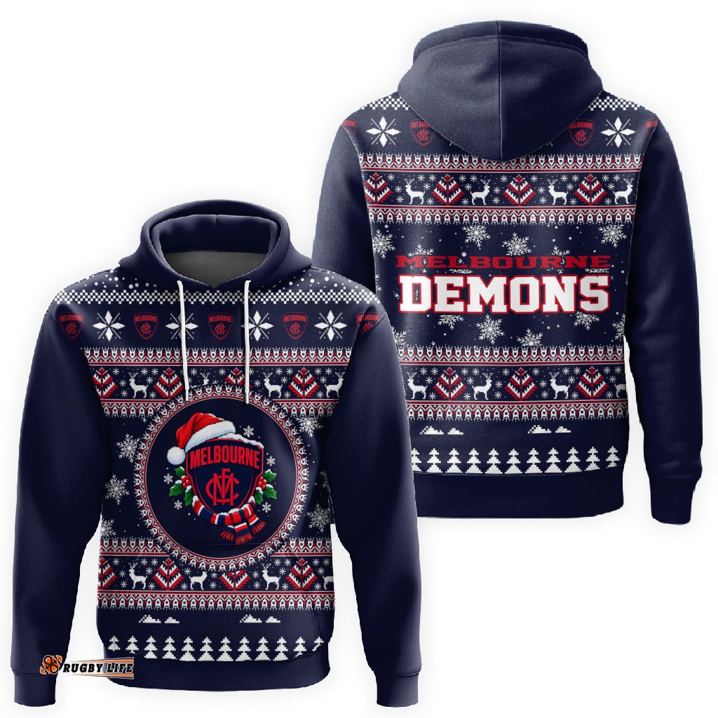 Melbourne Demons Ugly Faux Knit Christmas Hoodie – Xmas Holiday Gift Pullover