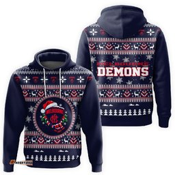 Melbourne Demons Ugly Faux Knit Christmas Hoodie – Xmas Holiday Gift Pullover