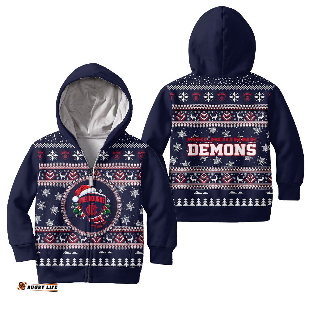 Melbourne Demons Ugly Faux Knit Christmas Kids Hoodie – Xmas Holiday Gift Pullover