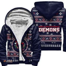 Melbourne Demons Ugly Christmas Faux Knit Sherpa Hoodie – Xmas Holiday Gift Pullover