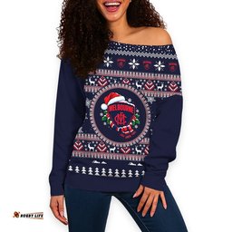 Melbourne Demons Ugly Christmas Faux Knit Women's Off Shoulder Sweatshirt – Xmas Holiday Gift Pullover