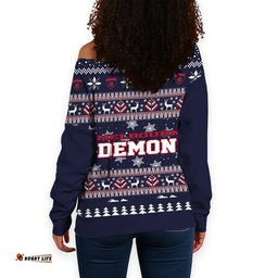 Melbourne Demons Ugly Christmas Faux Knit Women's Off Shoulder Sweatshirt – Xmas Holiday Gift Pullover