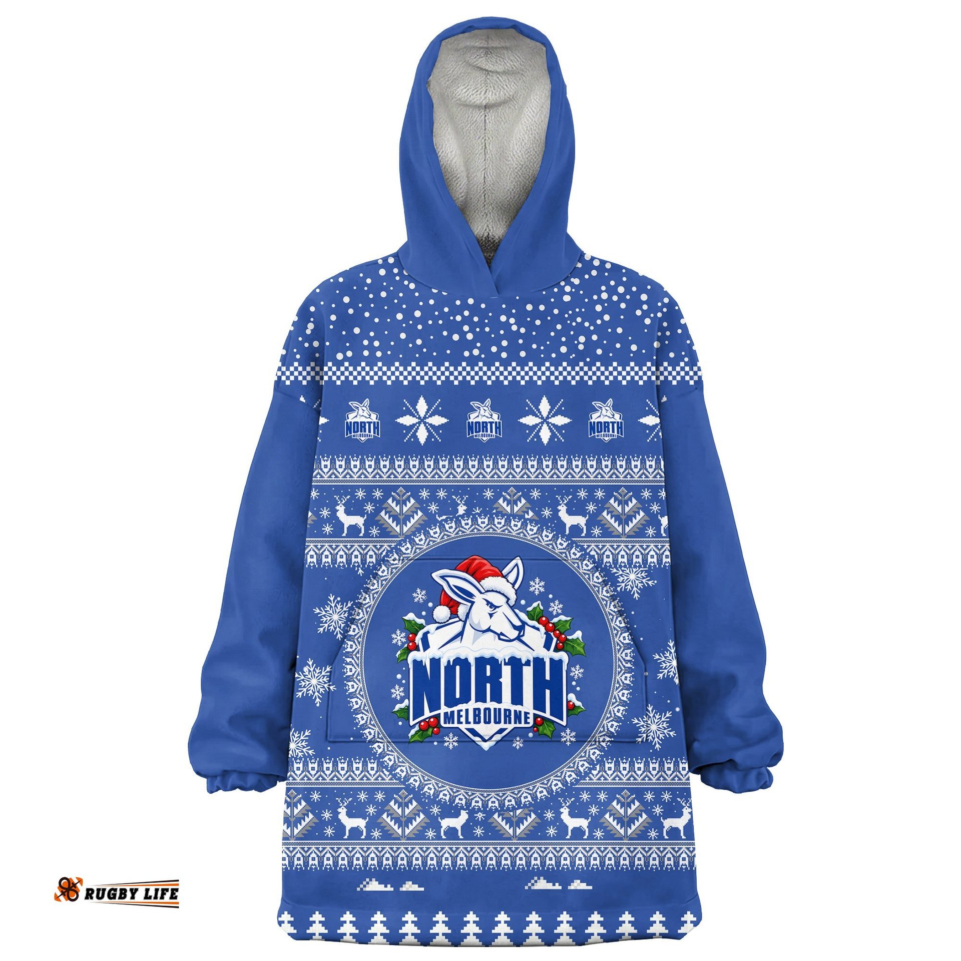 North Melbourne Ugly Christmas Faux Knit Blanket Hoodie – Xmas Holiday Gift Pullover