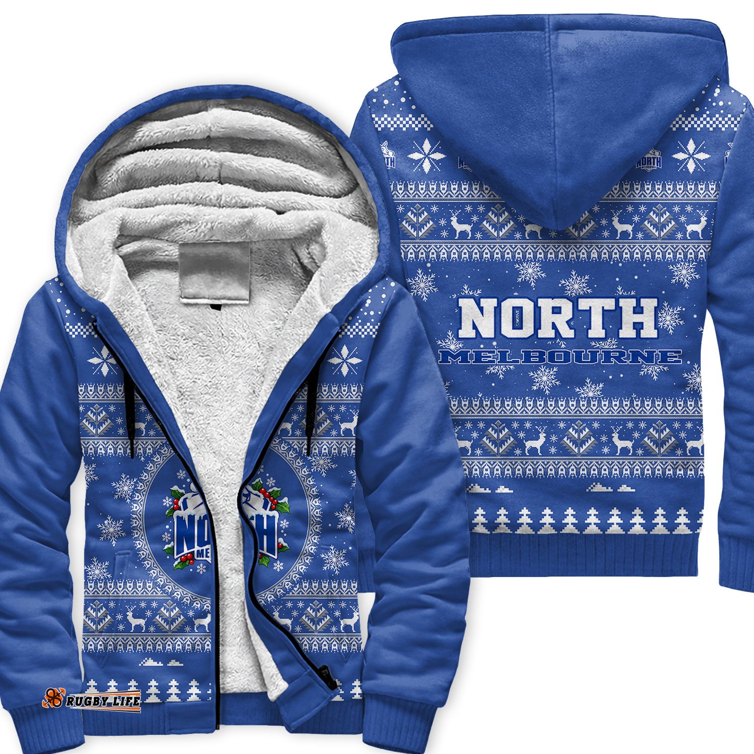 North Melbourne Ugly Christmas Faux Knit Sherpa Hoodie – Xmas Holiday Gift Pullover