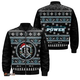Port Adelaide Power Ugly Christmas Faux Knit Bomber Jacket – Xmas Holiday Gift Pullover
