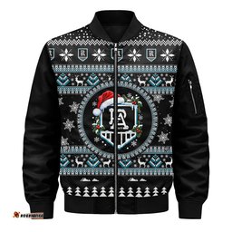 Port Adelaide Power Ugly Christmas Faux Knit Bomber Jacket – Xmas Holiday Gift Pullover
