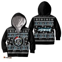 Port Adelaide Power Ugly Faux Knit Christmas Kids Hoodie – Xmas Holiday Gift Pullover