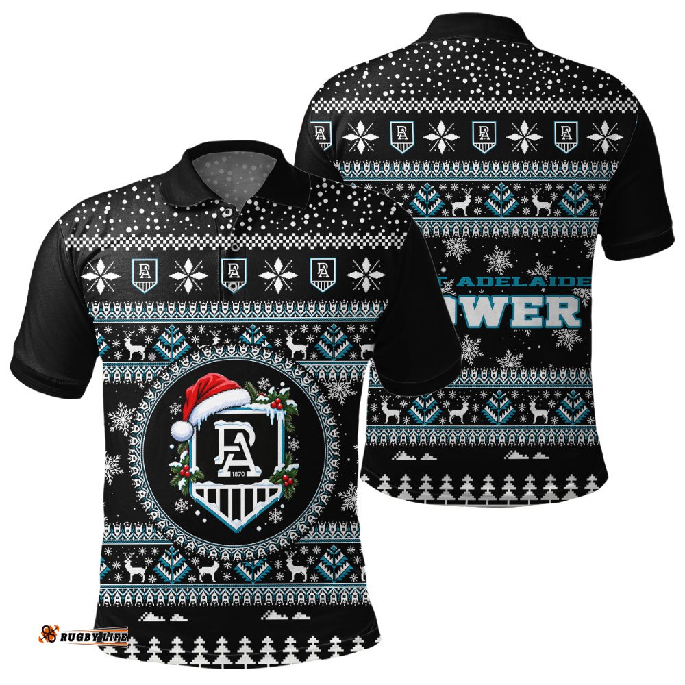 Port Adelaide Power Ugly Christmas Faux Knit Polo Shirt – Xmas Holiday Gift Pullover