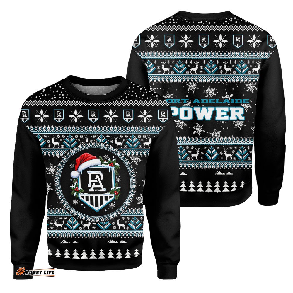 Port Adelaide Power Ugly Christmas Faux Knit Sweatshirt – Xmas Holiday Gift Pullover