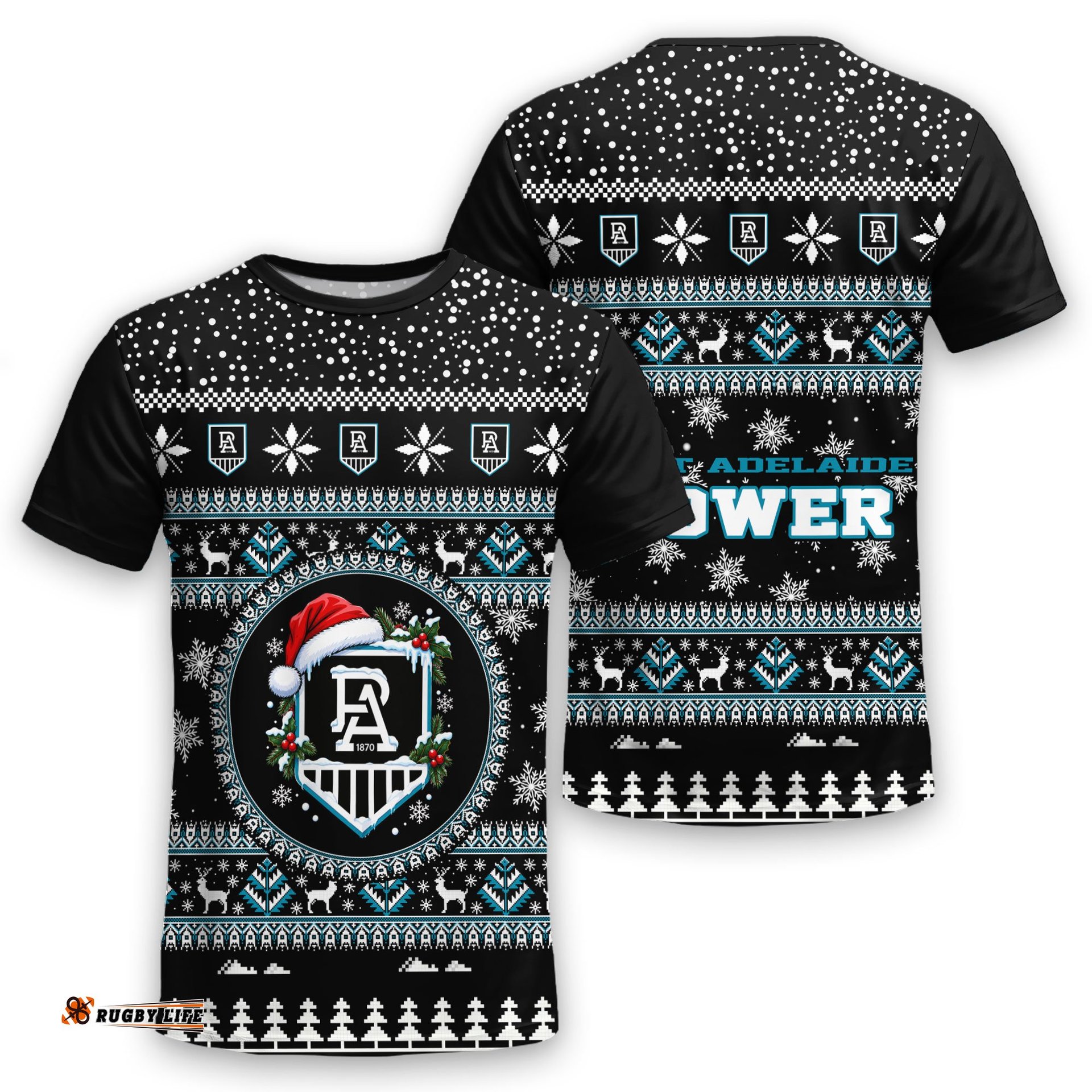 Port Adelaide Power Ugly Christmas Faux Knit T-Shirt – Xmas Holiday Gift Pullover