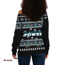Port Adelaide Power Ugly Christmas Faux Knit Women's Off Shoulder Sweatshirt – Xmas Holiday Gift Pullover
