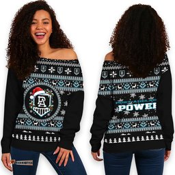Port Adelaide Power Ugly Christmas Faux Knit Women's Off Shoulder Sweatshirt – Xmas Holiday Gift Pullover