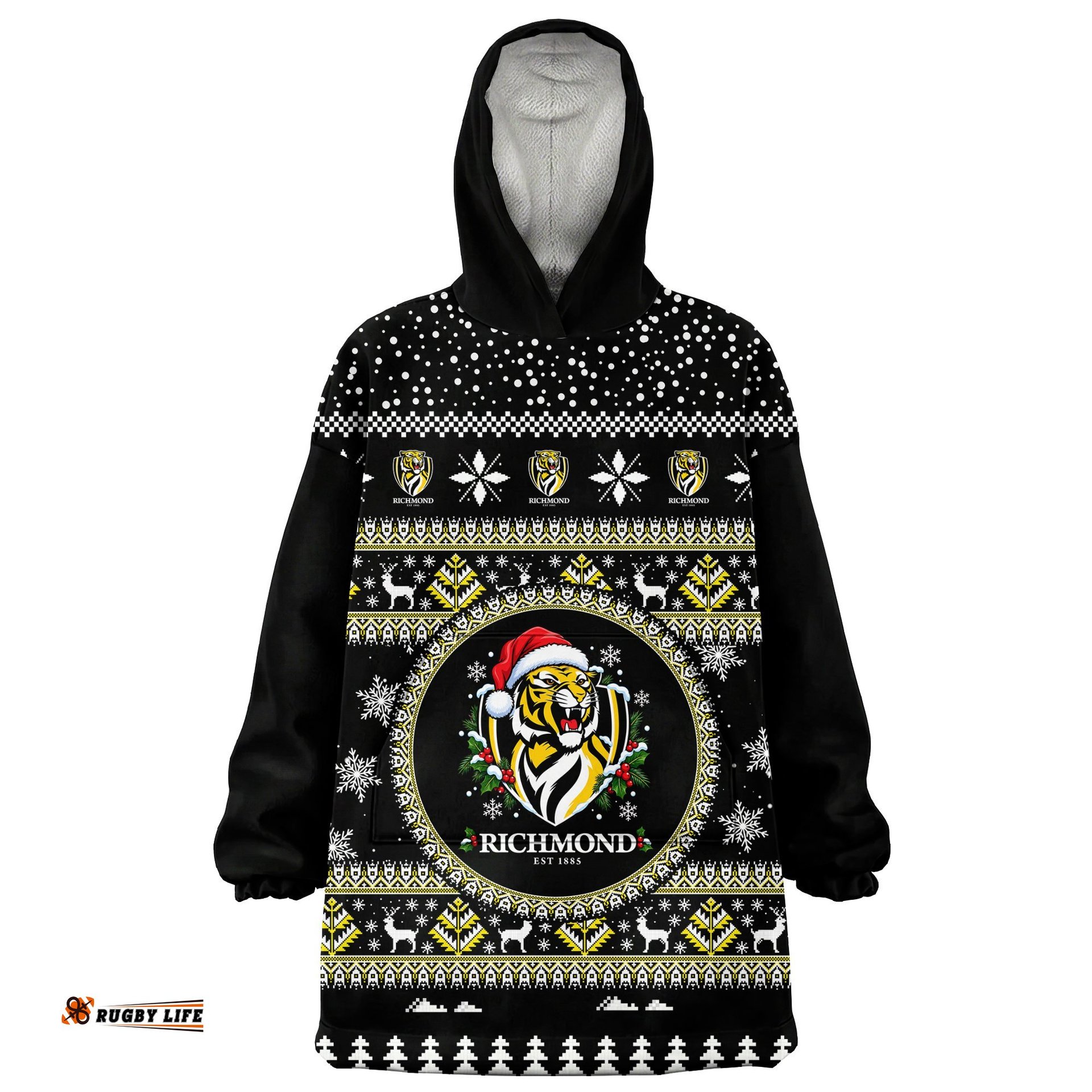 Richmond Tigers Ugly Christmas Faux Knit Blanket Hoodie – Xmas Holiday Gift Pullover