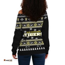 Richmond Tigers Ugly Christmas Faux Knit Women's Off Shoulder Sweatshirt – Xmas Holiday Gift Pullover