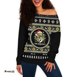 Richmond Tigers Ugly Christmas Faux Knit Women's Off Shoulder Sweatshirt – Xmas Holiday Gift Pullover