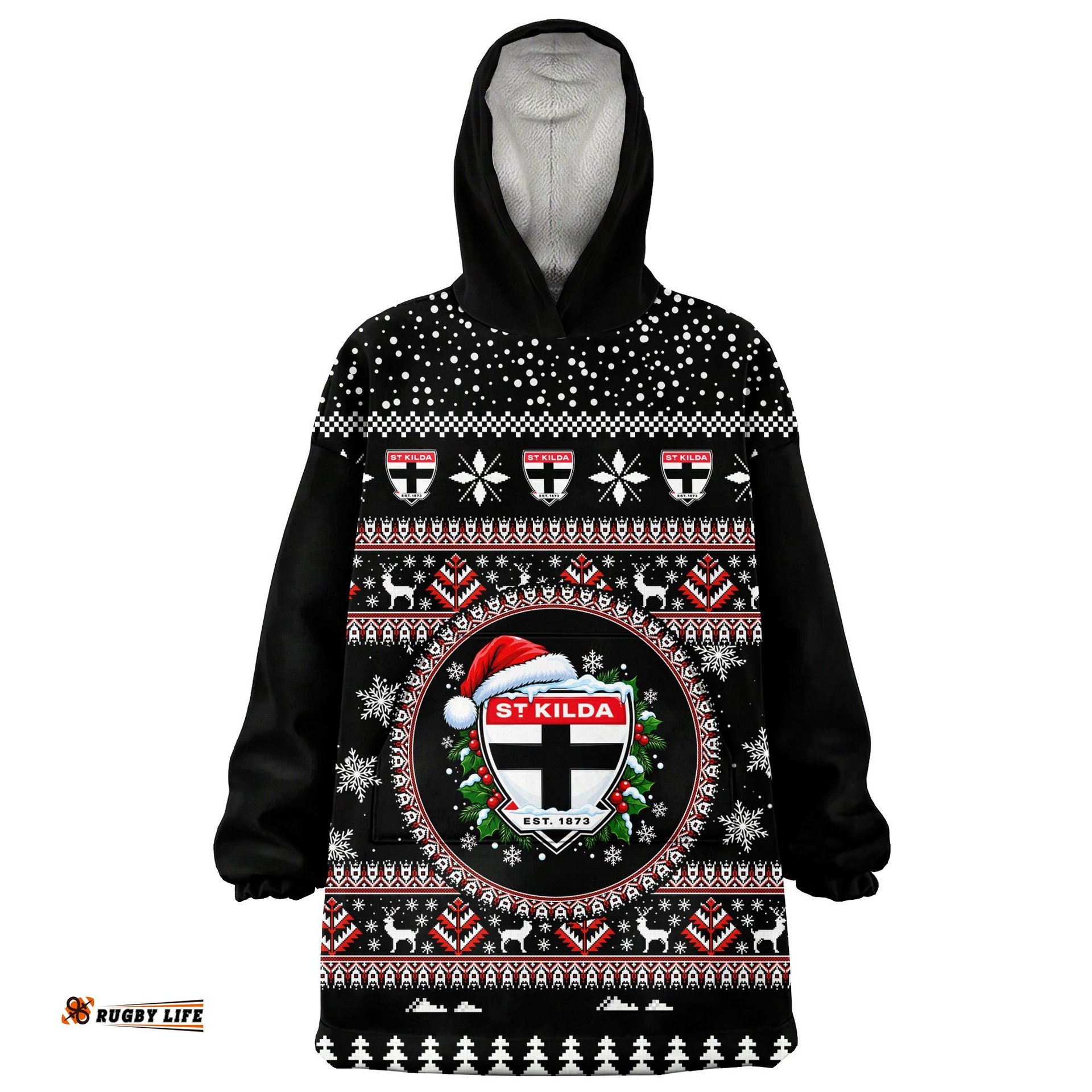 St Kilda Saints Ugly Christmas Faux Knit Blanket Hoodie – Xmas Holiday Gift Pullover