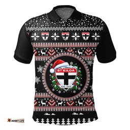 St Kilda Saints Ugly Christmas Faux Knit Polo Shirt – Xmas Holiday Gift Pullover