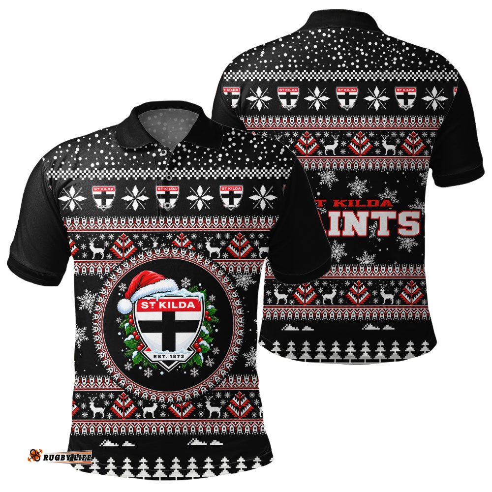 St Kilda Saints Ugly Christmas Faux Knit Polo Shirt – Xmas Holiday Gift Pullover