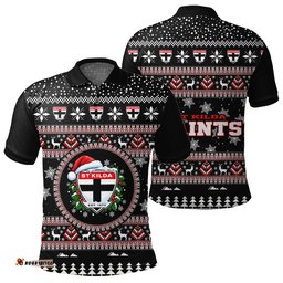 St Kilda Saints Ugly Christmas Faux Knit Polo Shirt – Xmas Holiday Gift Pullover