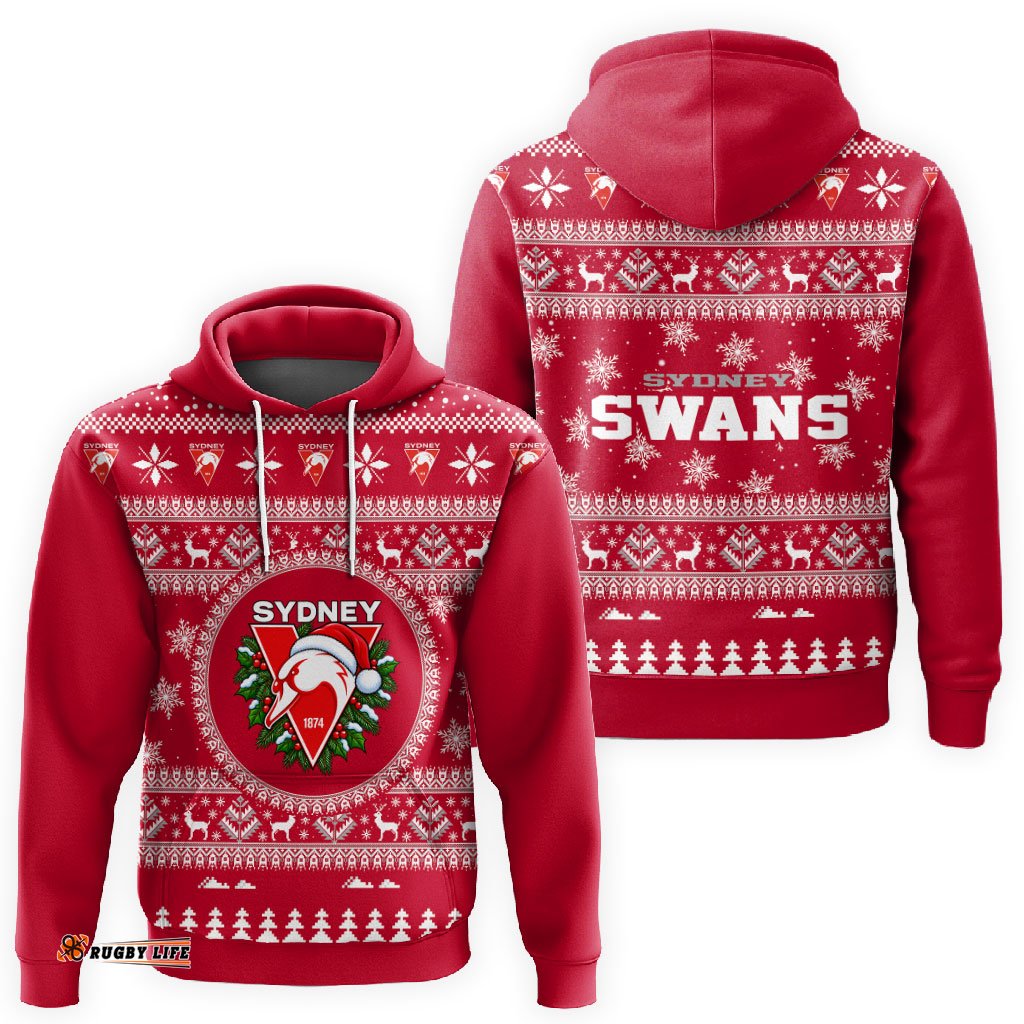 Sydney Swans Ugly Faux Knit Christmas Hoodie – Xmas Holiday Gift Pullover