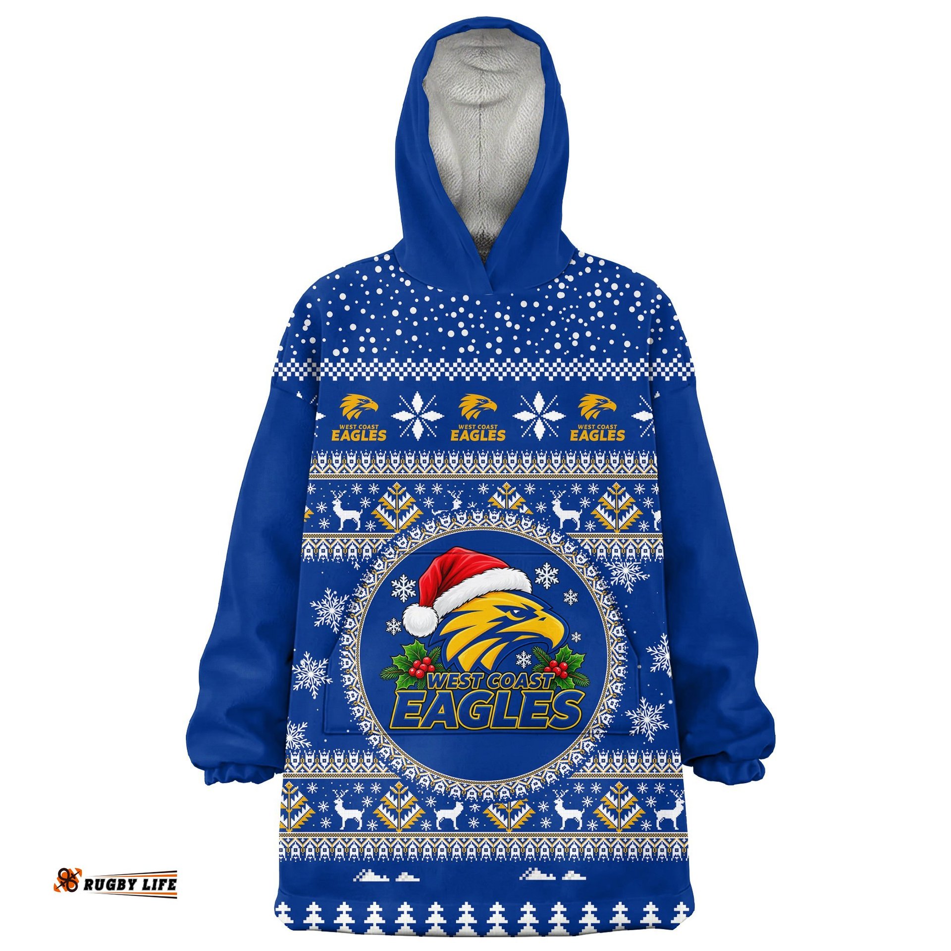 West Coast Eagles Ugly Christmas Faux Knit Blanket Hoodie – Xmas Holiday Gift Pullover