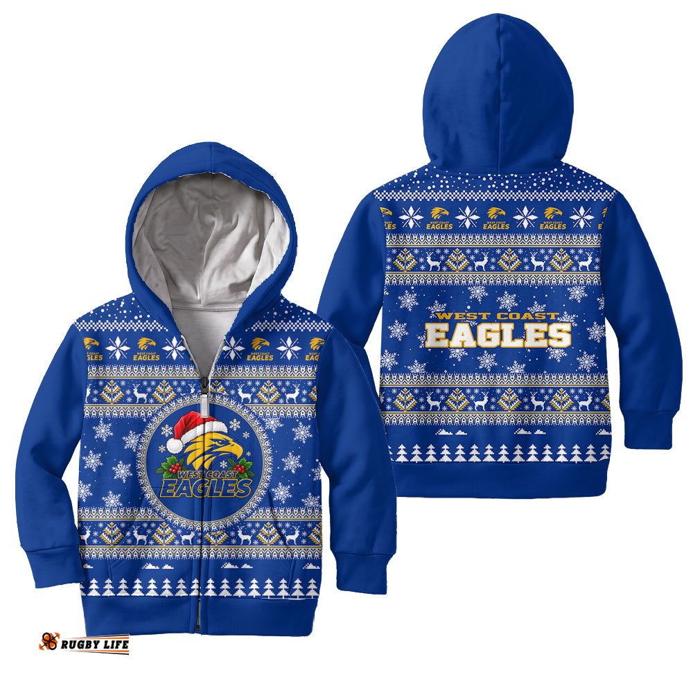 West Coast Eagles Ugly Faux Knit Christmas Kids Hoodie – Xmas Holiday Gift Pullover