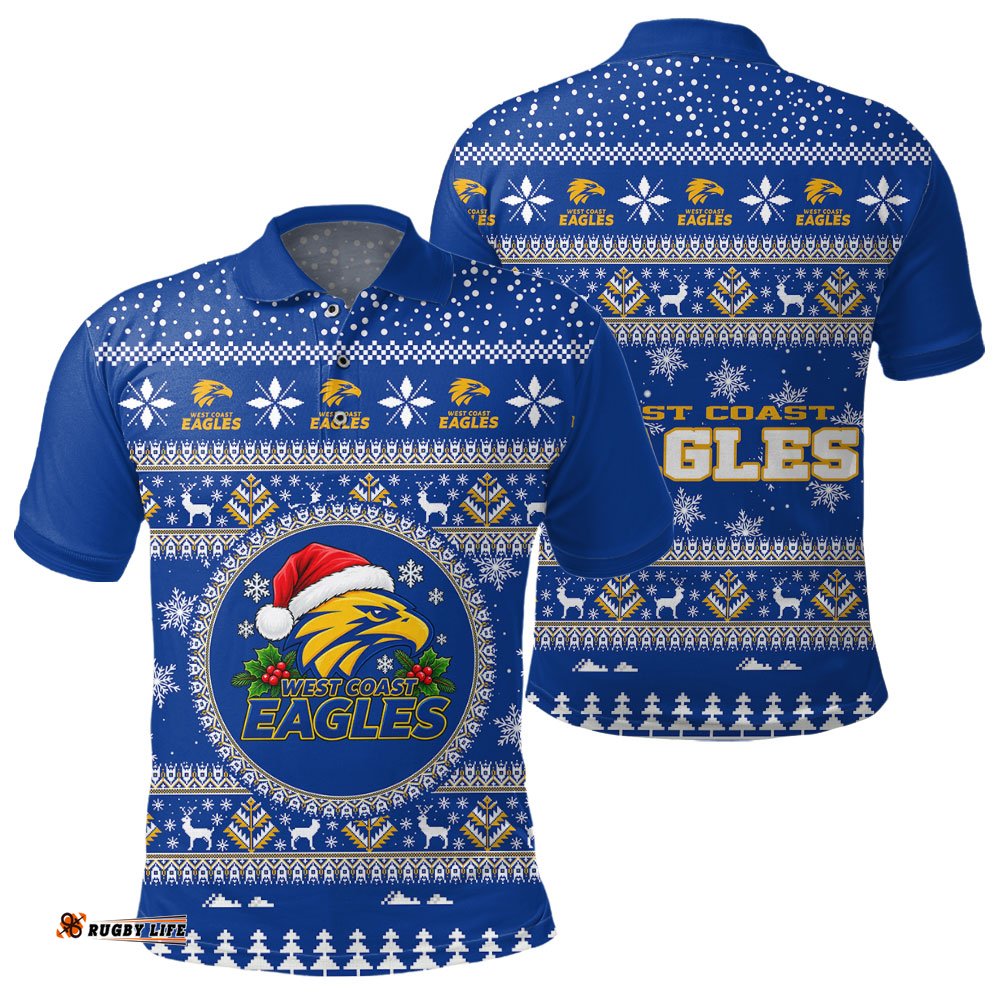 West Coast Eagles Ugly Christmas Faux Knit Polo Shirt – Xmas Holiday Gift Pullover
