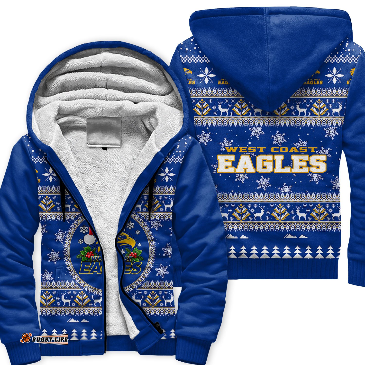 West Coast Eagles Ugly Christmas Faux Knit Sherpa Hoodie – Xmas Holiday Gift Pullover
