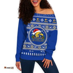 West Coast Eagles Ugly Christmas Faux Knit Women's Off Shoulder Sweatshirt – Xmas Holiday Gift Pullover