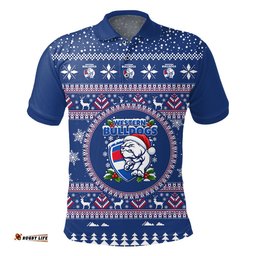 Western Bulldogs Ugly Christmas Faux Knit Polo Shirt – Xmas Holiday Gift Pullover