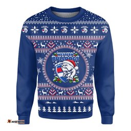 Western Bulldogs Ugly Christmas Faux Knit Sweatshirt – Xmas Holiday Gift Pullover