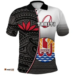 Rugbylife Polo Shirt - (Custom Personalised) Tahiti Rugby Polo Shirt Impressive Version Black - Custom Text and Number K13
