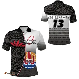 Rugbylife Polo Shirt - (Custom Personalised) Tahiti Rugby Polo Shirt Impressive Version Black - Custom Text and Number K13