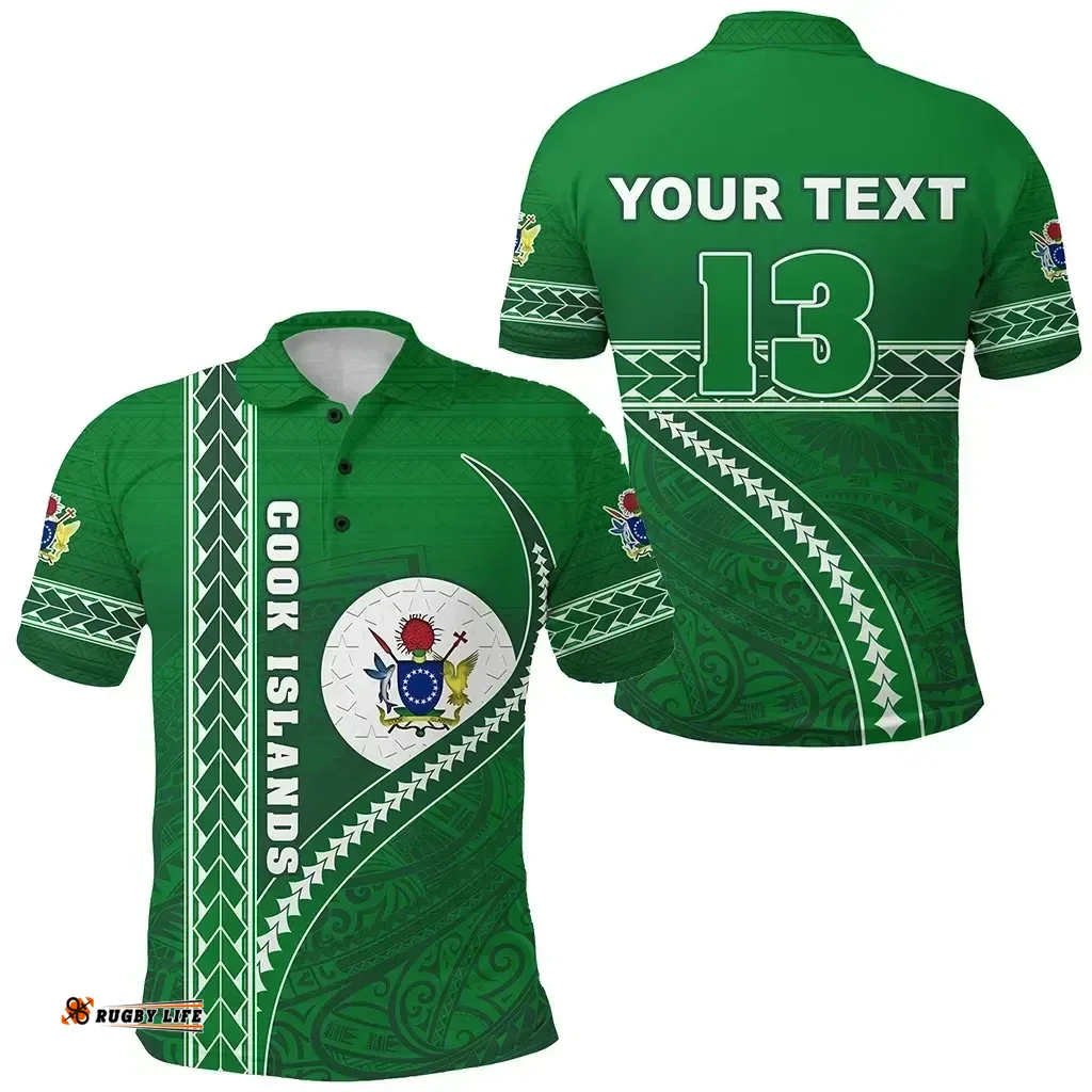 Rugbylife Polo Shirt - (Custom Personalised) Cook Islands Rugby Polo Shirt Simple Style Green - Custom Text and Number K13
