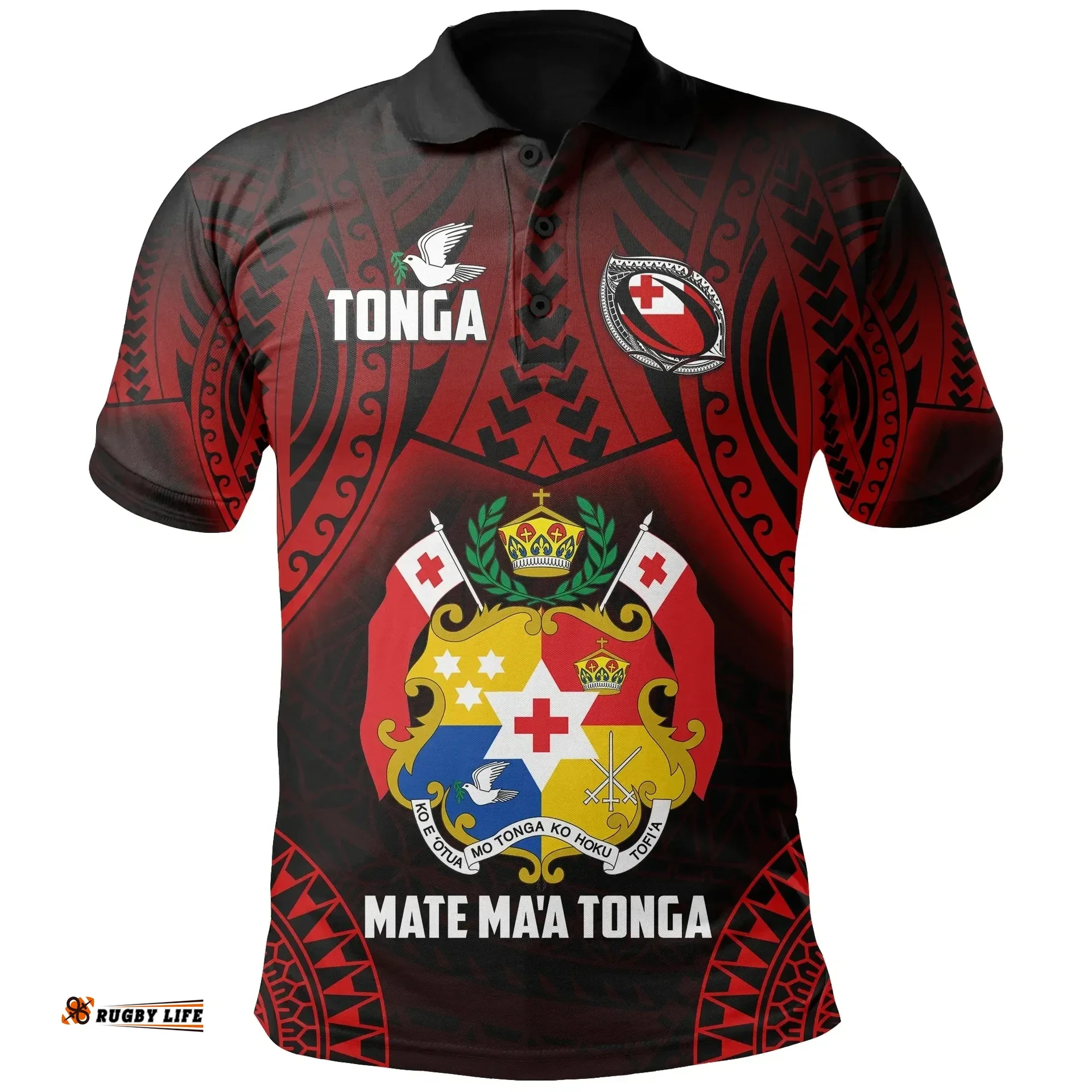 Rugbylife Polo Shirt - Tonga Rugby Polo Shirt Mate Ma'a Tonga Tribal Pattern TH6