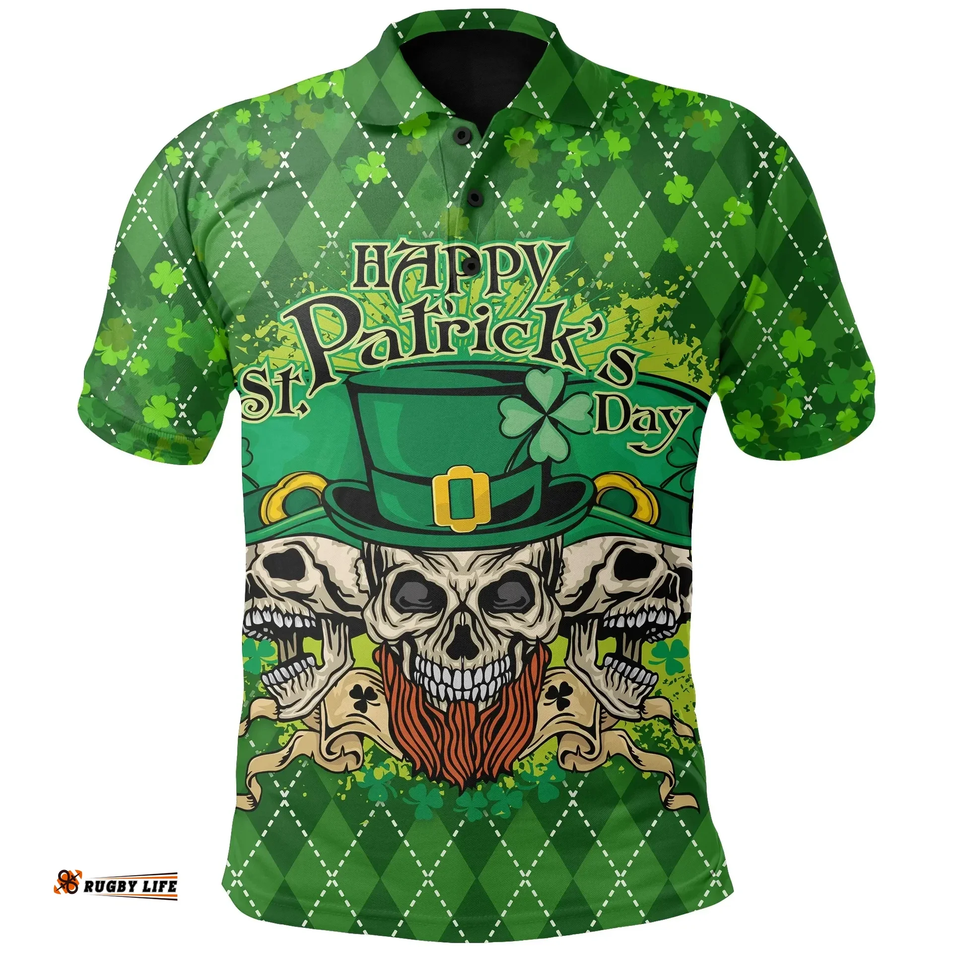 Ireland Polo Shirt Hoodie Happy Skull St. Patrick's Day TH6