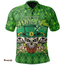 Ireland Polo Shirt Hoodie Happy Skull St. Patrick's Day TH6
