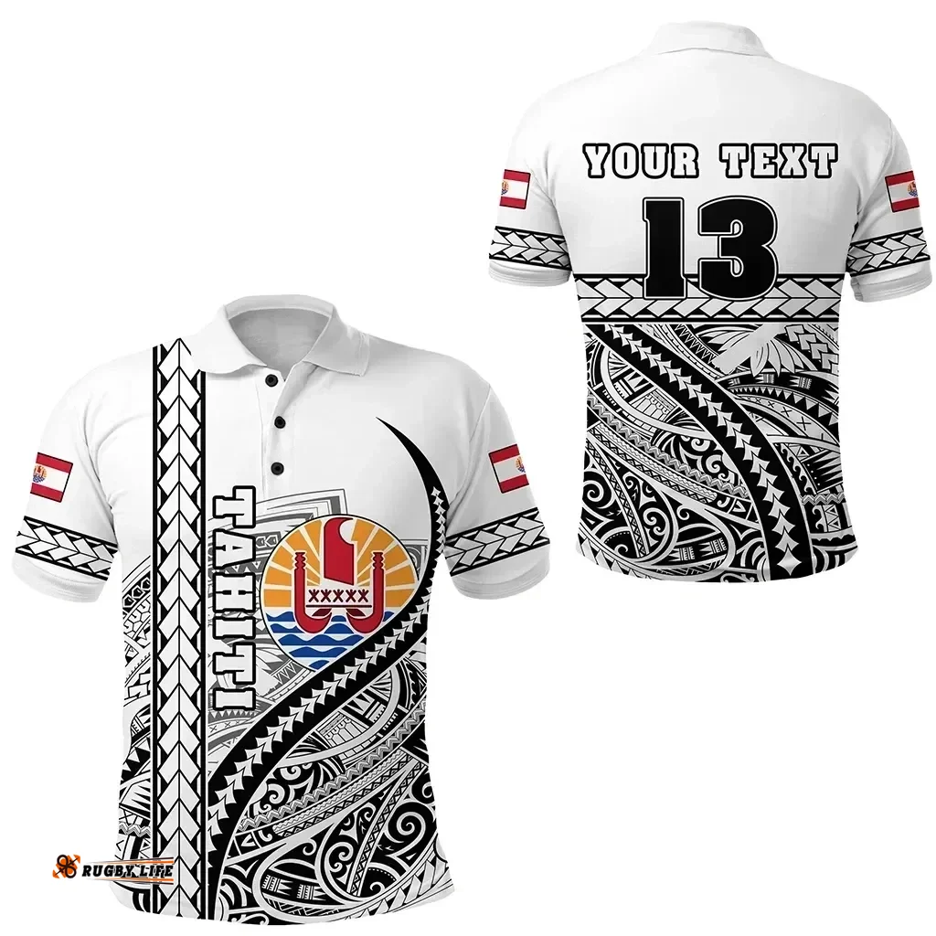 Rugbylife Polo Shirt - (Custom Personalised) Tahiti Rugby Polo Shirt Marvelous Version White - Custom Text and Number K13