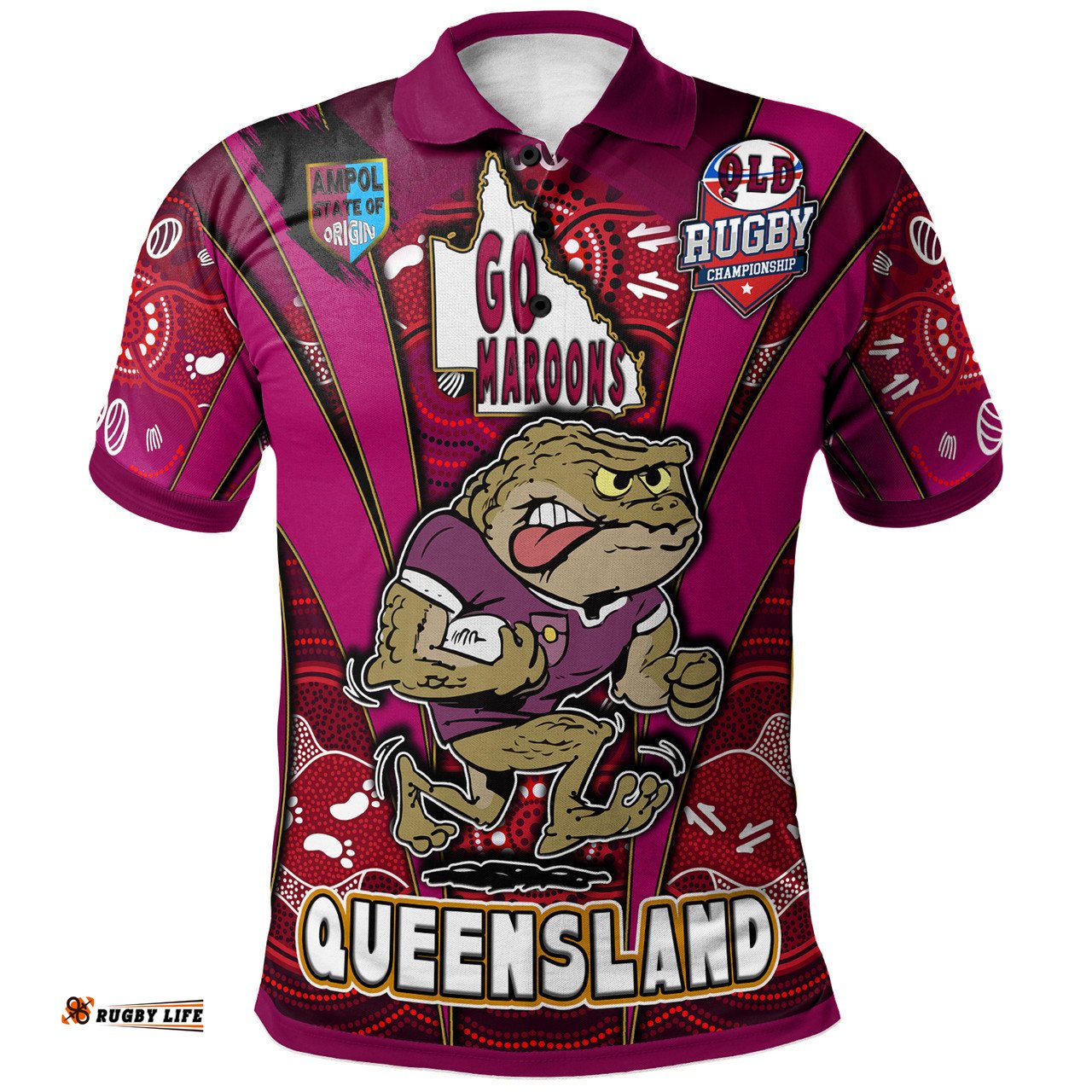 Cane Toads Polo Shirt - Custom Cane Toads Mascot With Aboriginal Inspired Art Polo Shirt