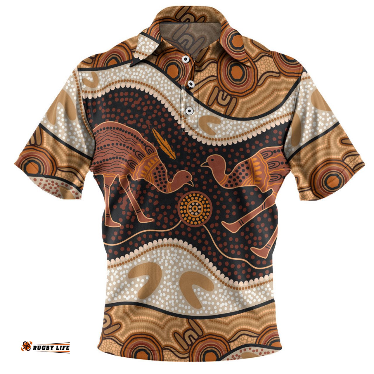 Australia Emu Aboriginal Polo Shirt - Emu Aboriginal Painting Polo Shirt