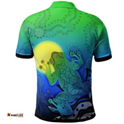 [Custom] Australia Aboriginal Inspired Polo Shirt - Indigenous Frog (Blue)